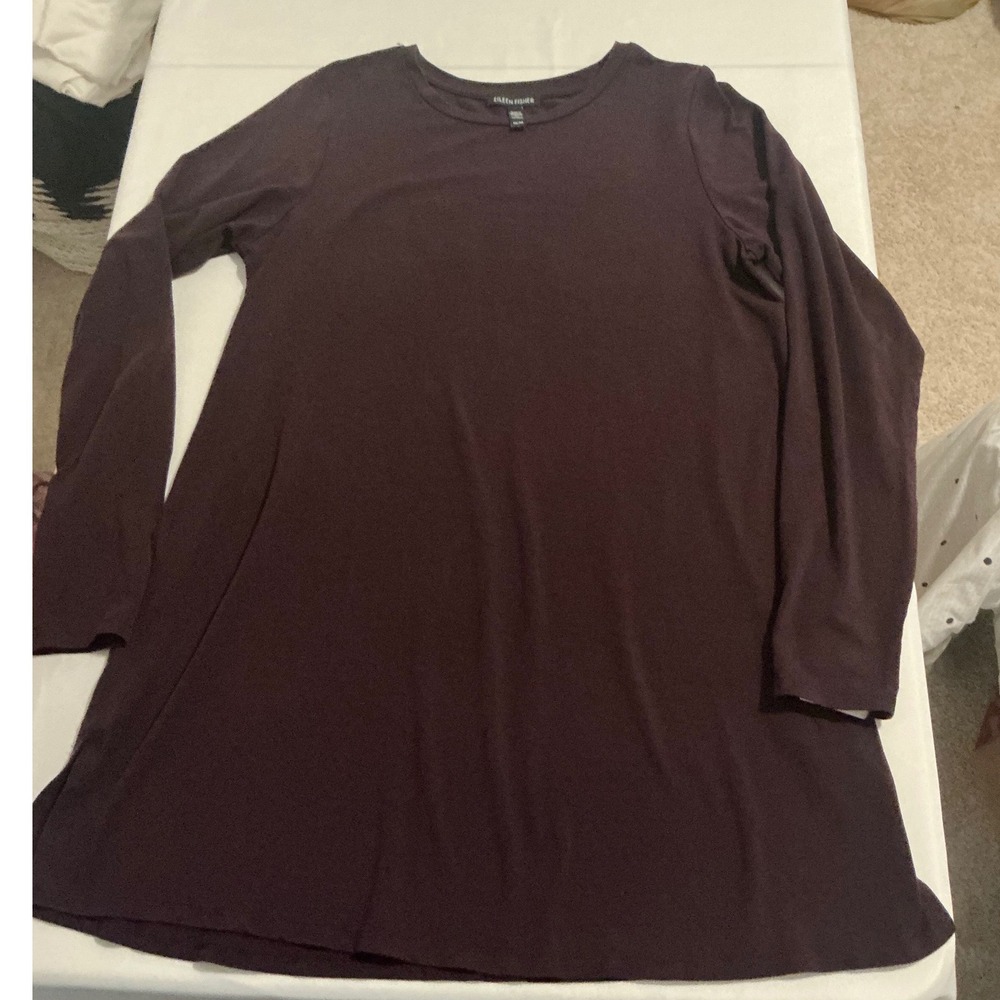Eileen Fisher Tencel Lyocell Long Sleeve Tunic Top Plum Purple PM Petite Medium